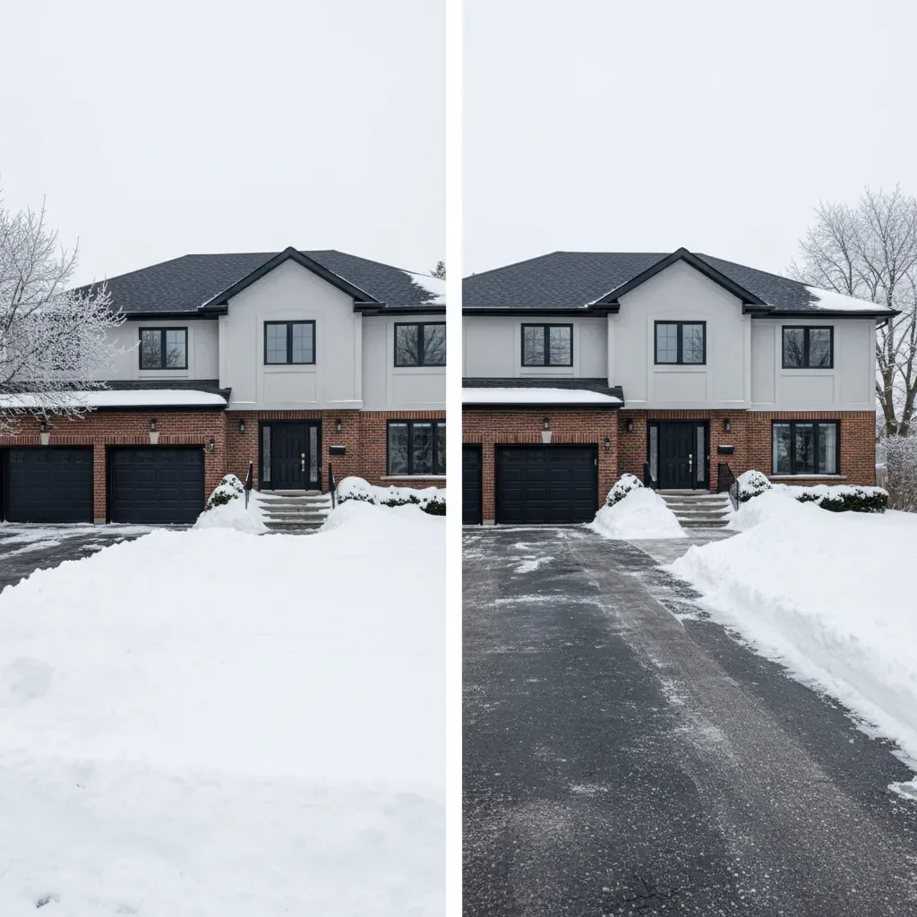 Snow removal service transformation - before and after by Meadows Landscaping Airdrie in Airdrie